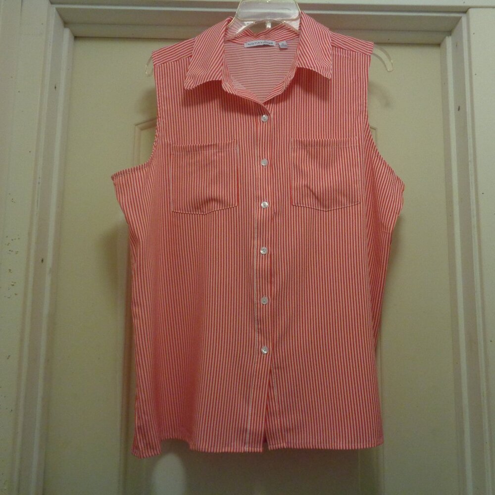 FARM PRAIRIE COUNTRY GIRL RED & WHITE STRIPES COLLARED BLOUSE X LG